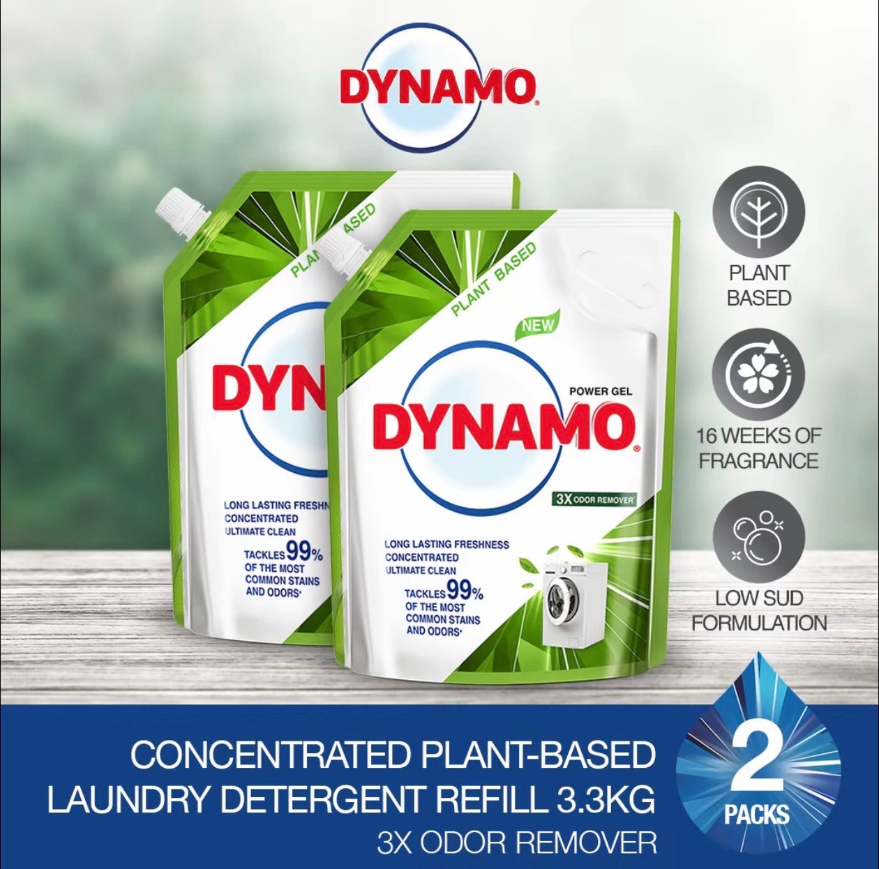 DYNAMO Plant Based Laundry Liquid Detergent Refill 3kg/3.3kg x 2 Packs
